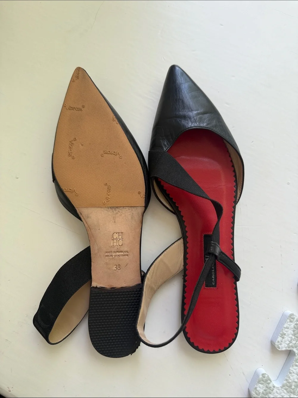 Carolina Herrera Classic Pointed Slingback Flats in Black